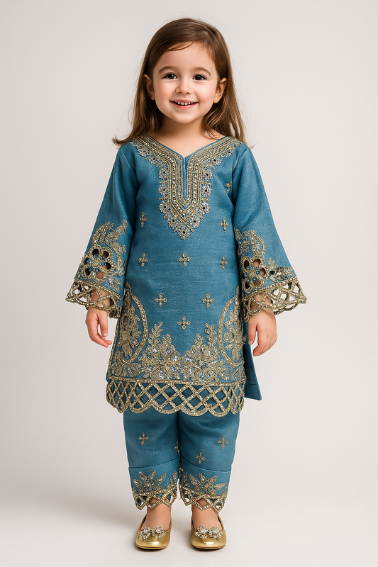 Georgette Cut Work Farshi Set 4708 Sky Blue