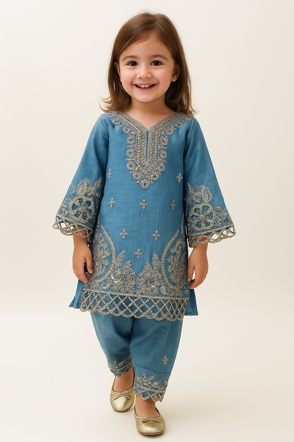 Georgette Cut Work Farshi Set 4708 Sky Blue