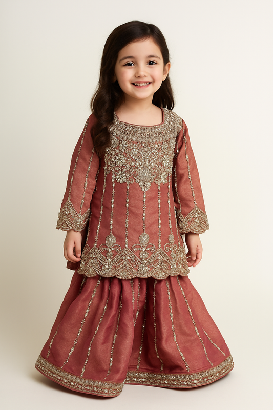 Georgette Hand Work Kurti Plazo Set 4686 Pink