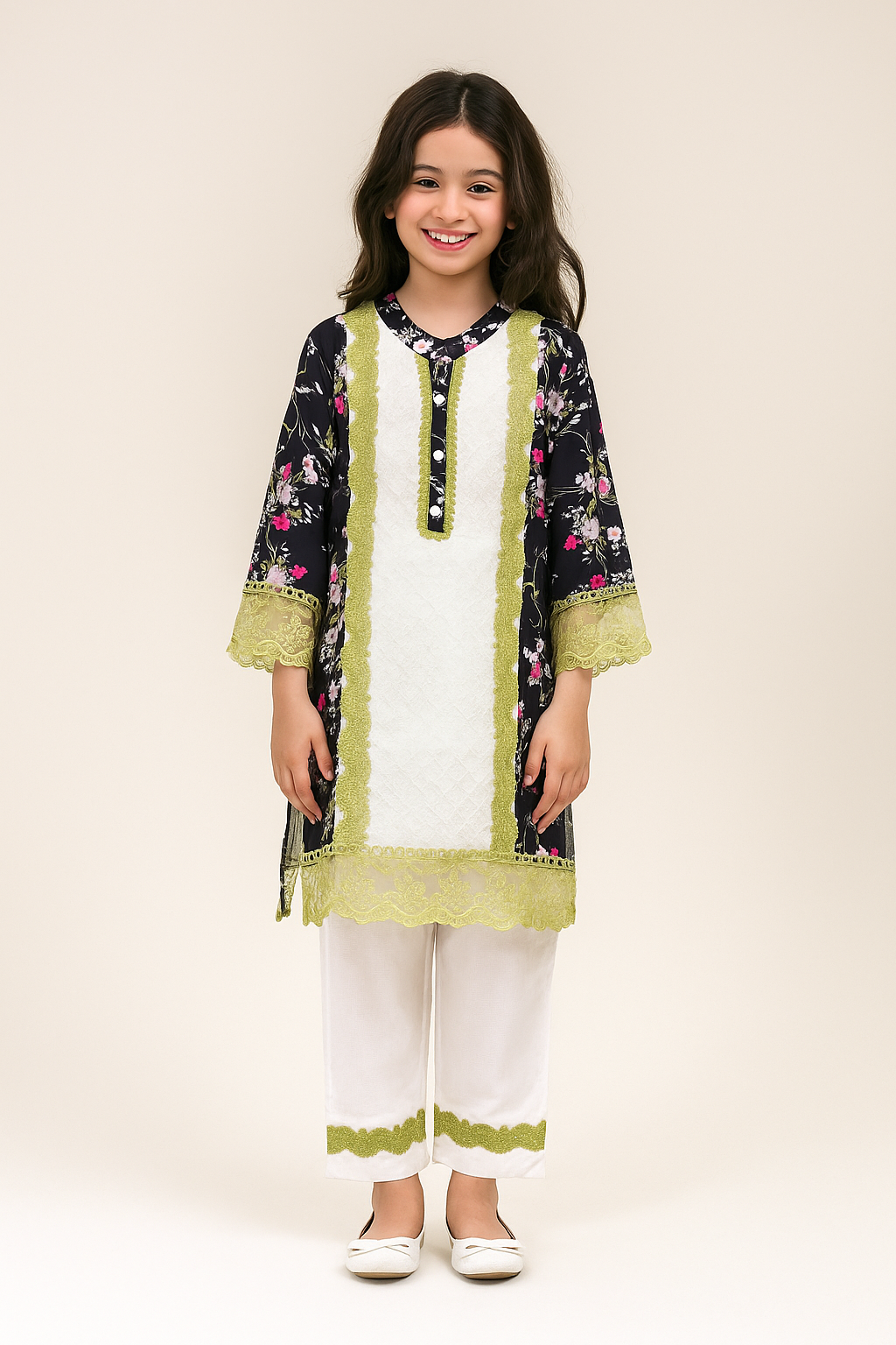 Cotton Embroidery Kurti Set 1299 Black & Green