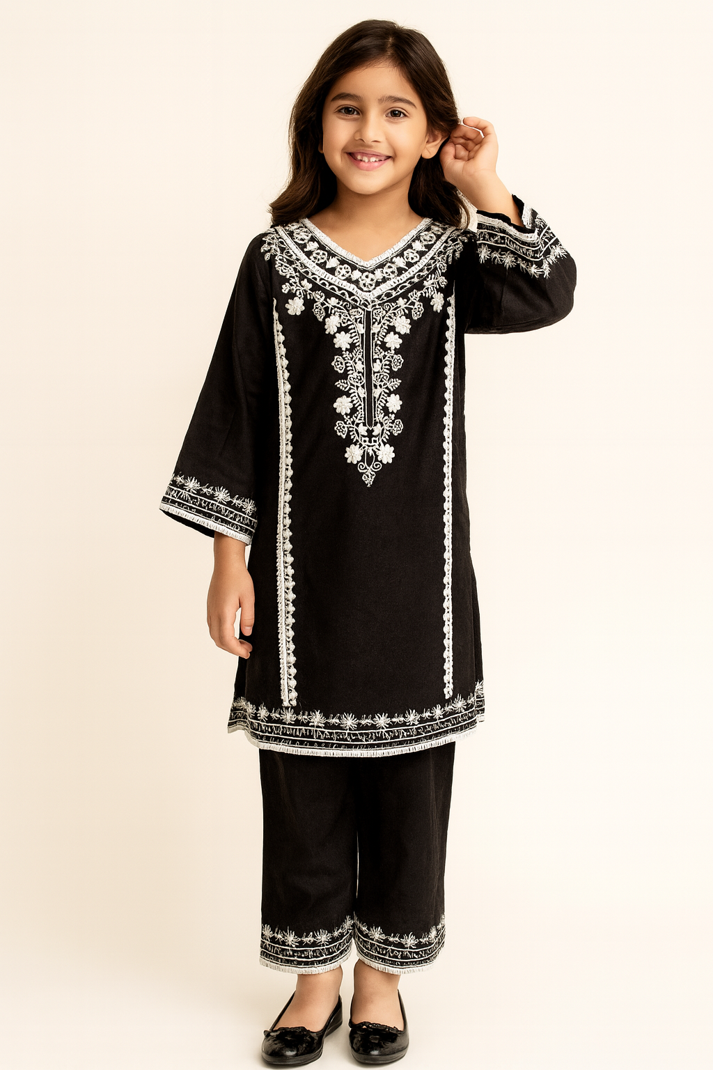 Cotton Embroidery Kurti Set 1302 Black