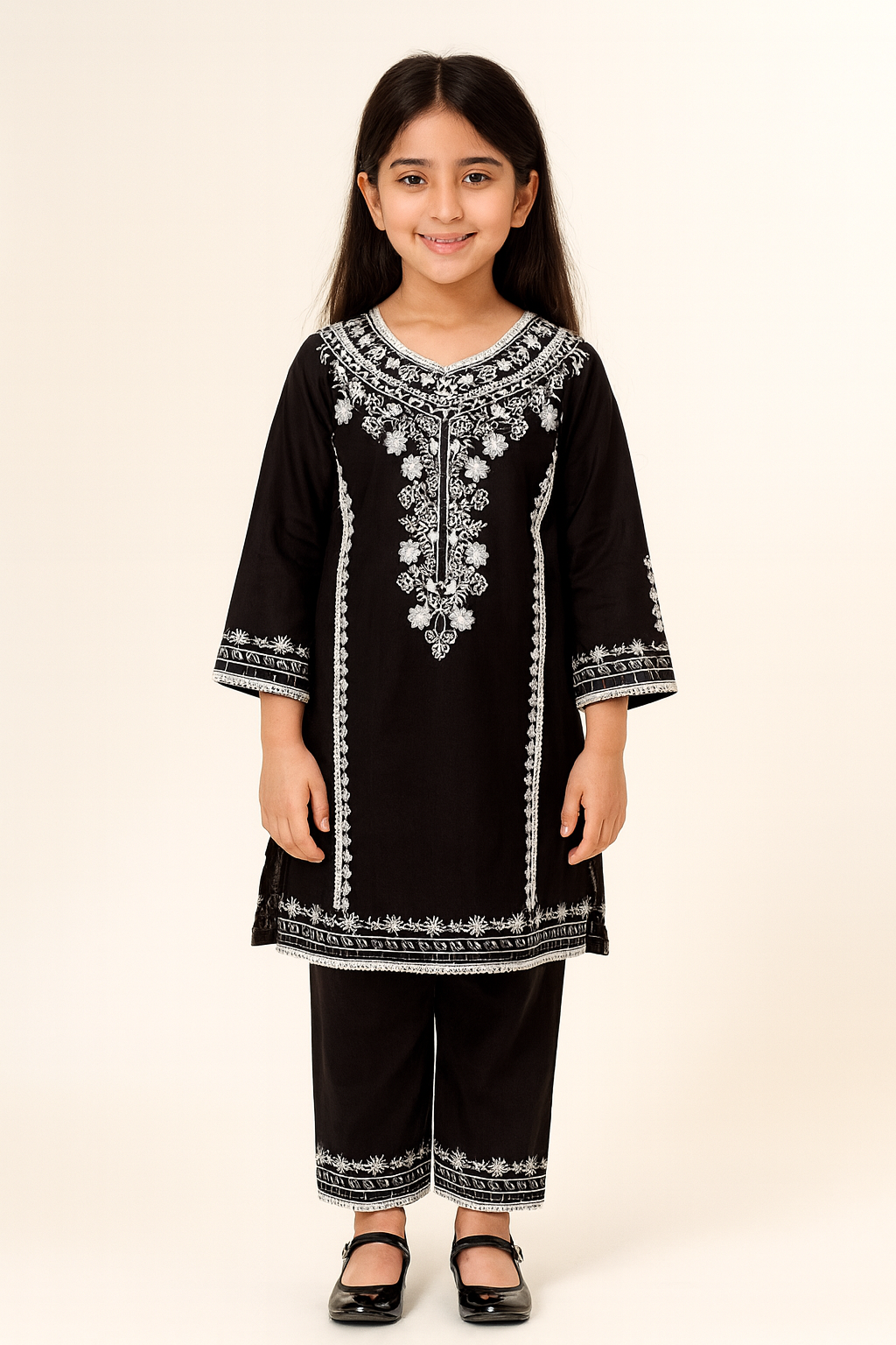 Cotton Embroidery Kurti Set 1302 Black