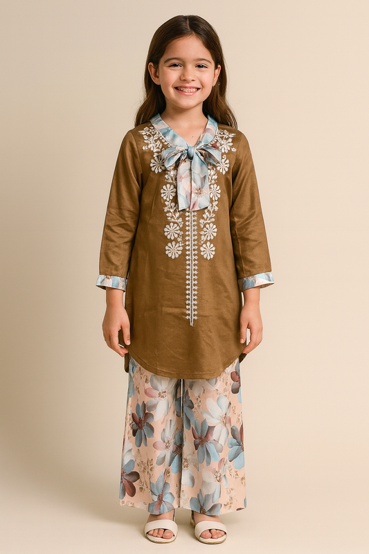 Cotton Embroidery Plazo Set 1308 Brown