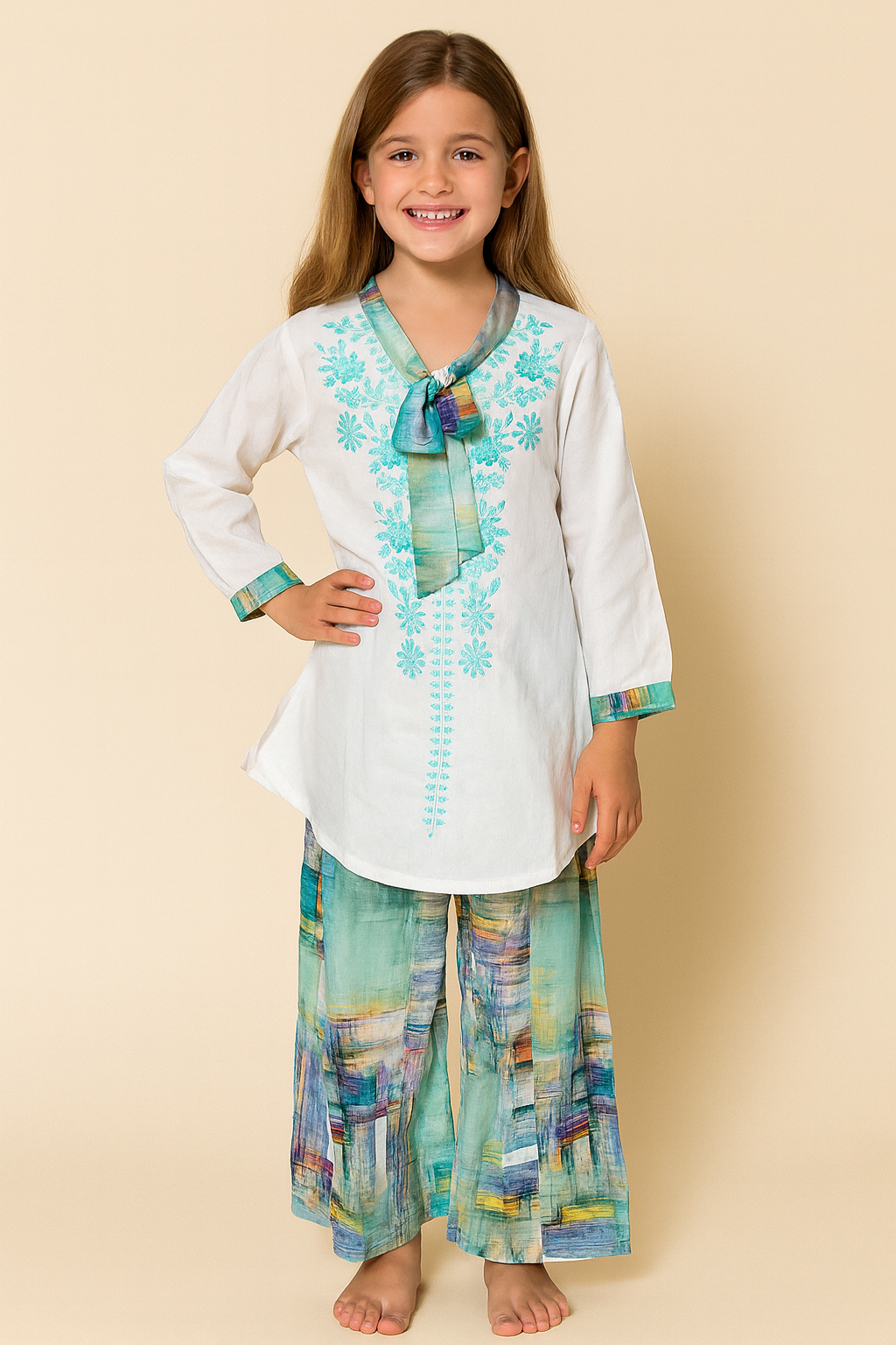 Cotton Embroidery Plazo Set 1307 White & Blue