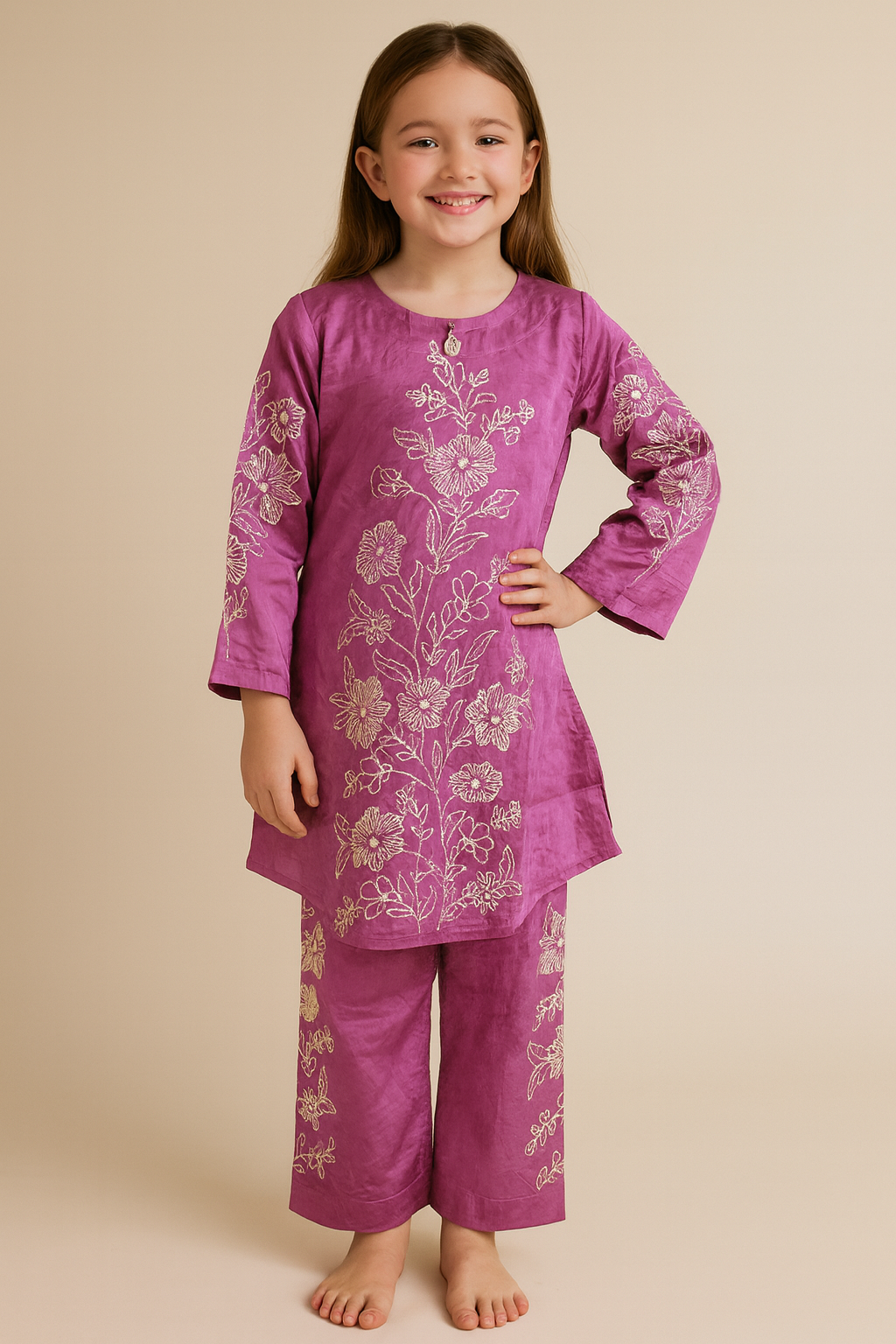 Cotton Embroidery Kurti Set 1309 Purple