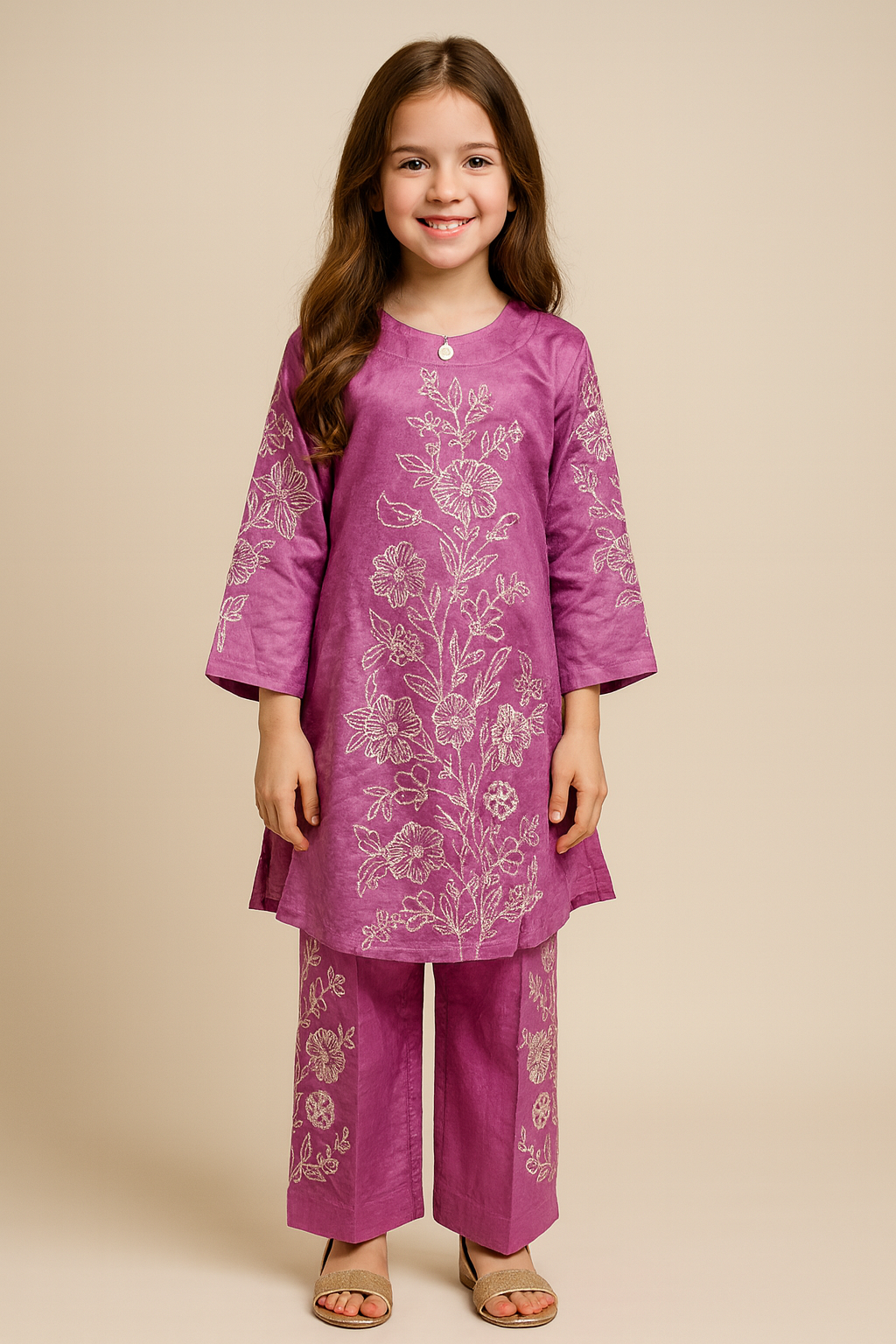 Cotton Embroidery Kurti Set 1309 Purple