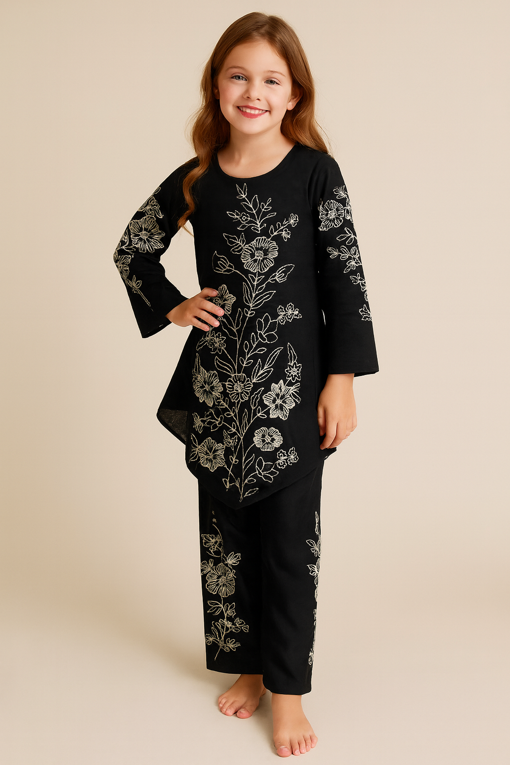 Cotton Embroidery Kurti set 1311 Black