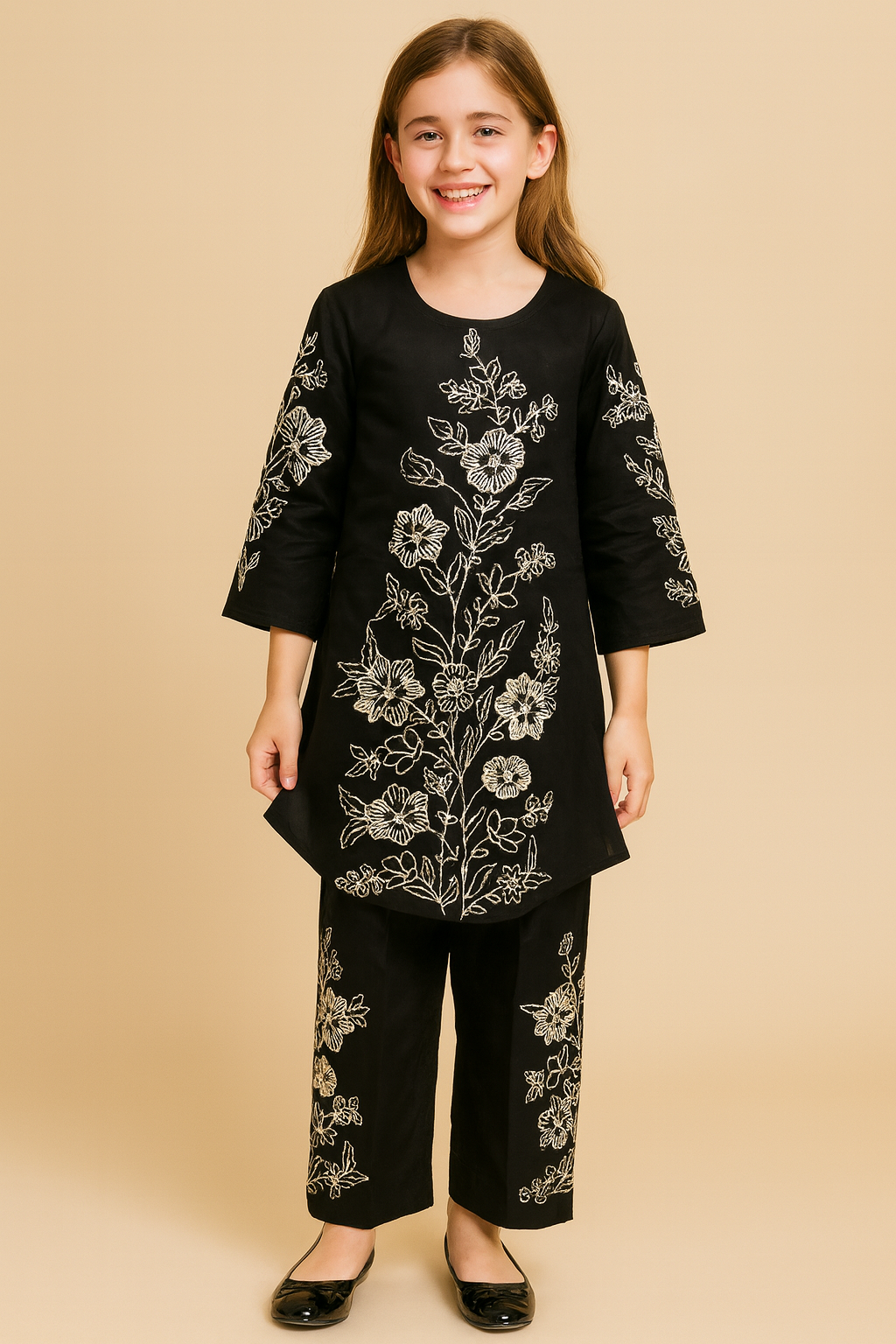 Cotton Embroidery Kurti set 1311 Black