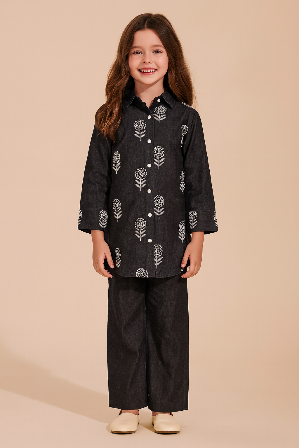 Cotton Embroidery Denim Cord Set 1312 Black