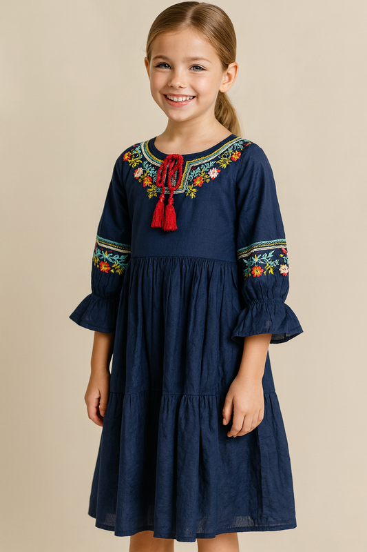 Cotton Embroidery Frock 1113 Navy Blue