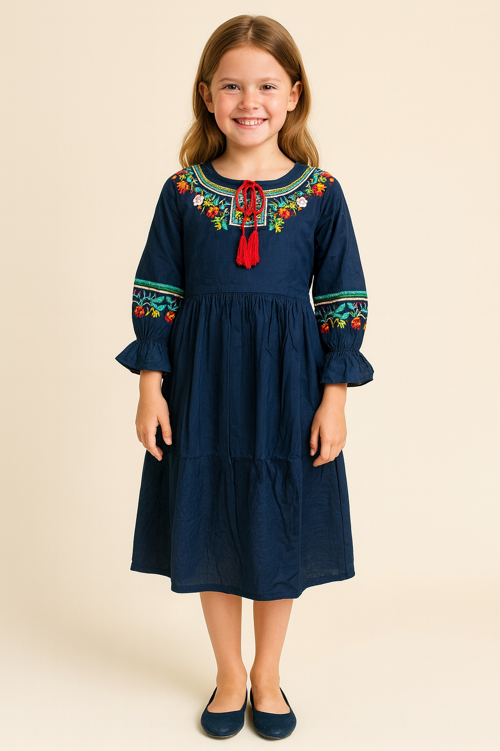 Cotton Embroidery Frock 1113 Navy Blue
