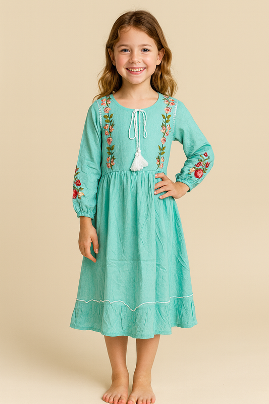 Cotton Embroidery Frock 1115 Sky Blue