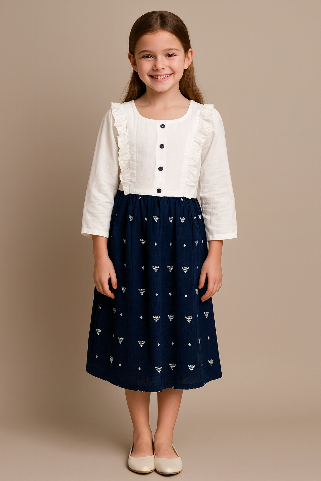 Cotton Printed Frock 1116 White & Blue