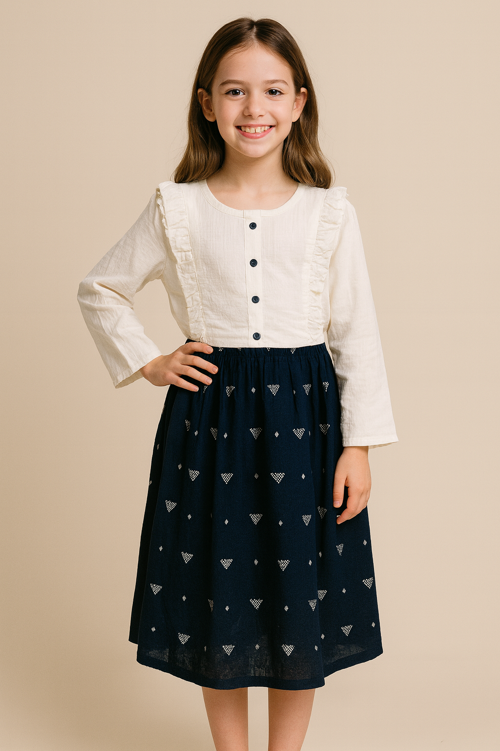 Cotton Printed Frock 1116 White & Blue