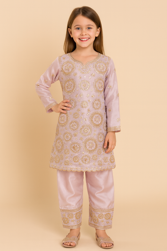 Georgette Bids Hand Work Kurti Set 5318 Pink