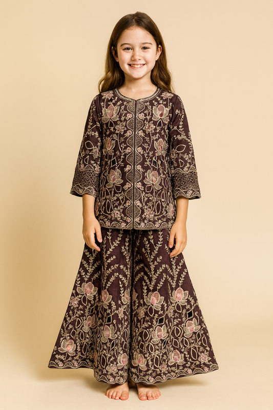 Georgette Embroidery Cut Work Plazo Set 4583 Brown