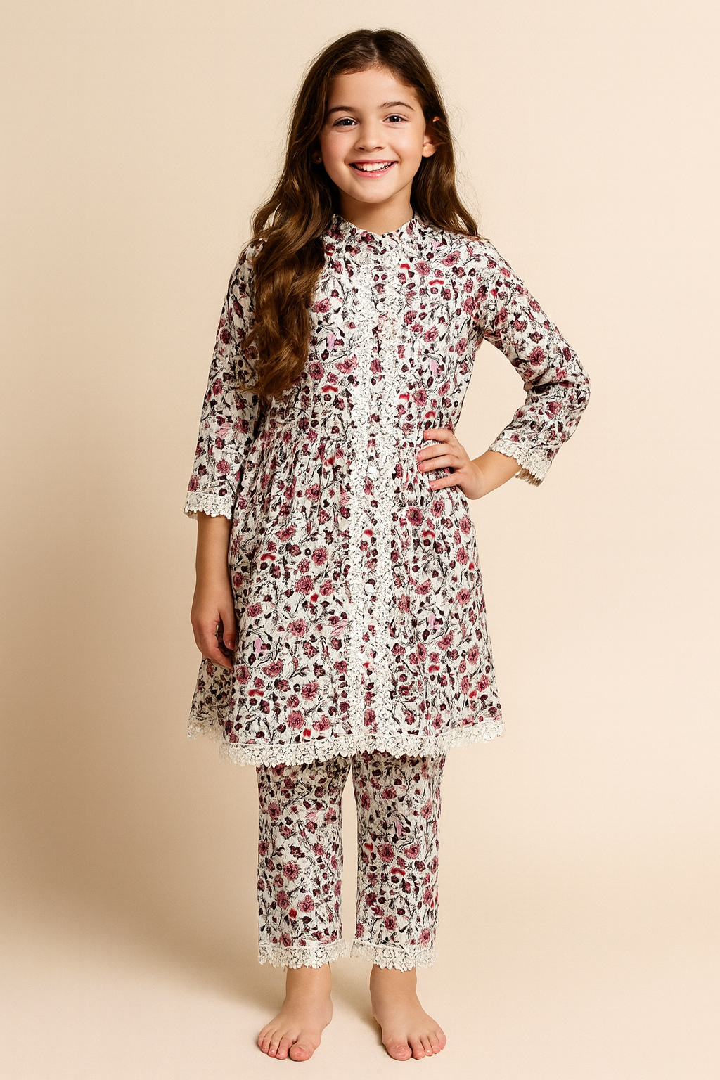 Cotton Printed Frock Set 1315 White