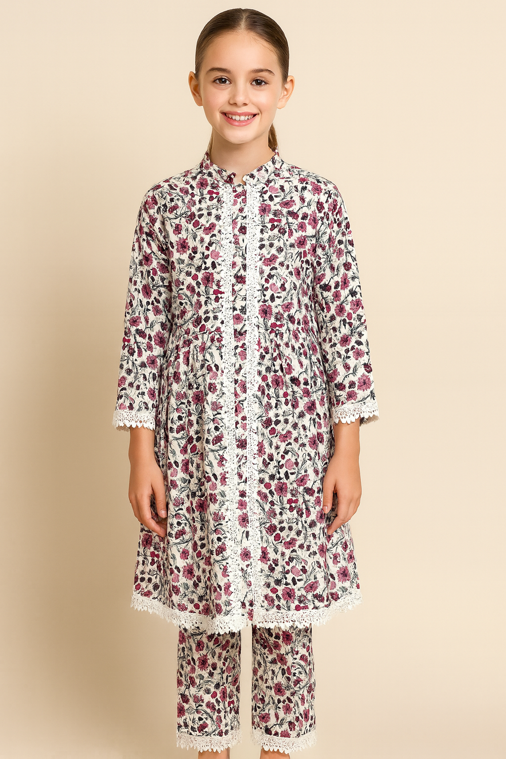 Cotton Printed Frock Set 1315 White