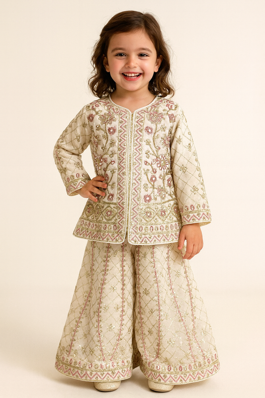 Georgette Embroidery Plazo Set 4590 White