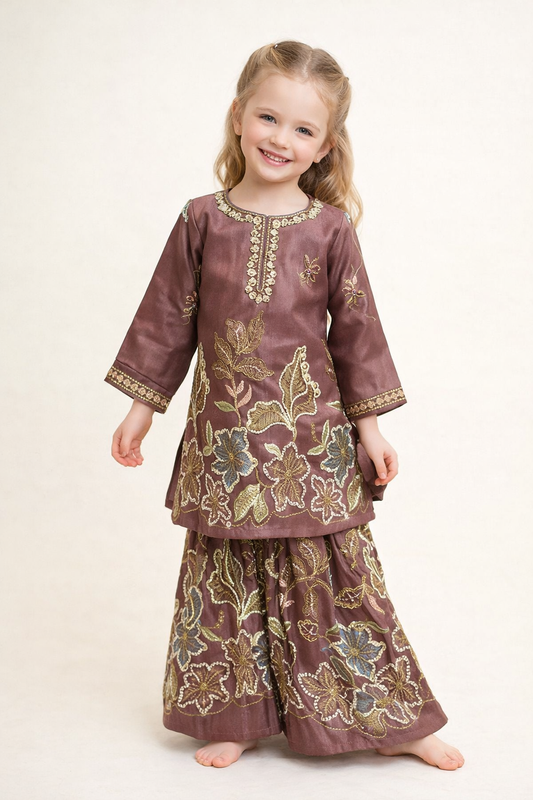 Georgette Bids Work Plazo Set 4780 Pink