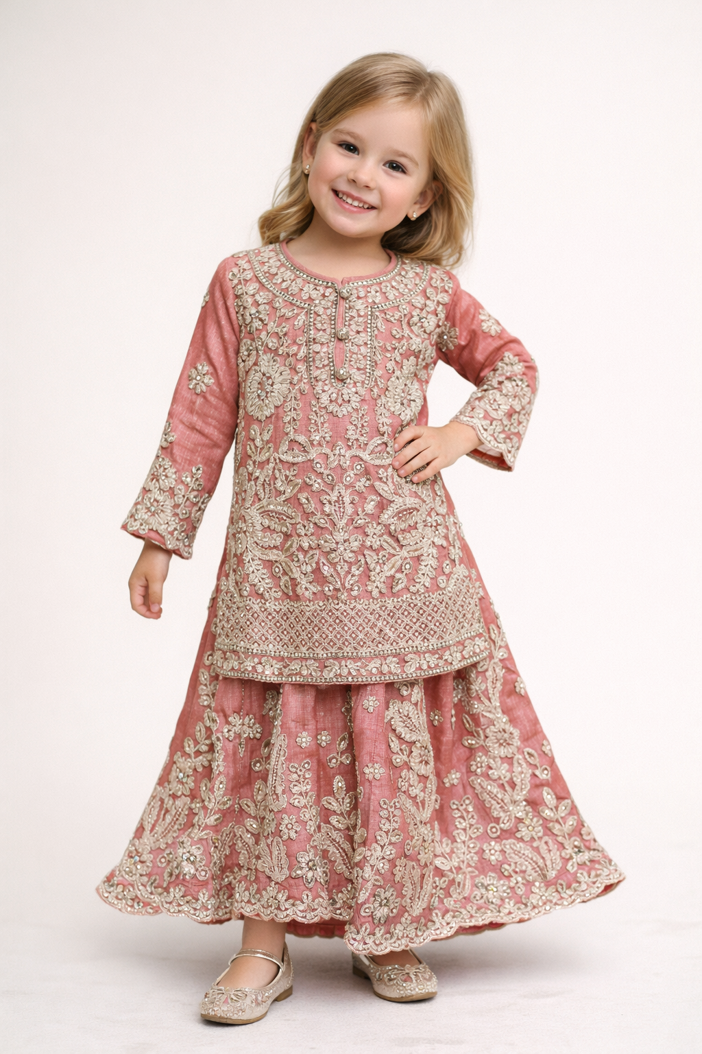 Georgette Embroidery Kurti Plazo set 1004 Pink