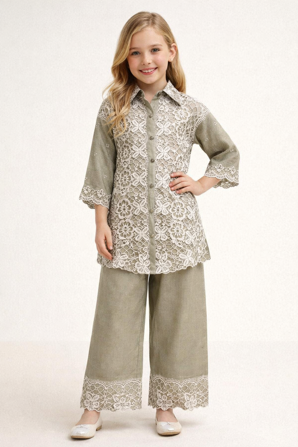 georgette Embroidery Cord set 5276 Green