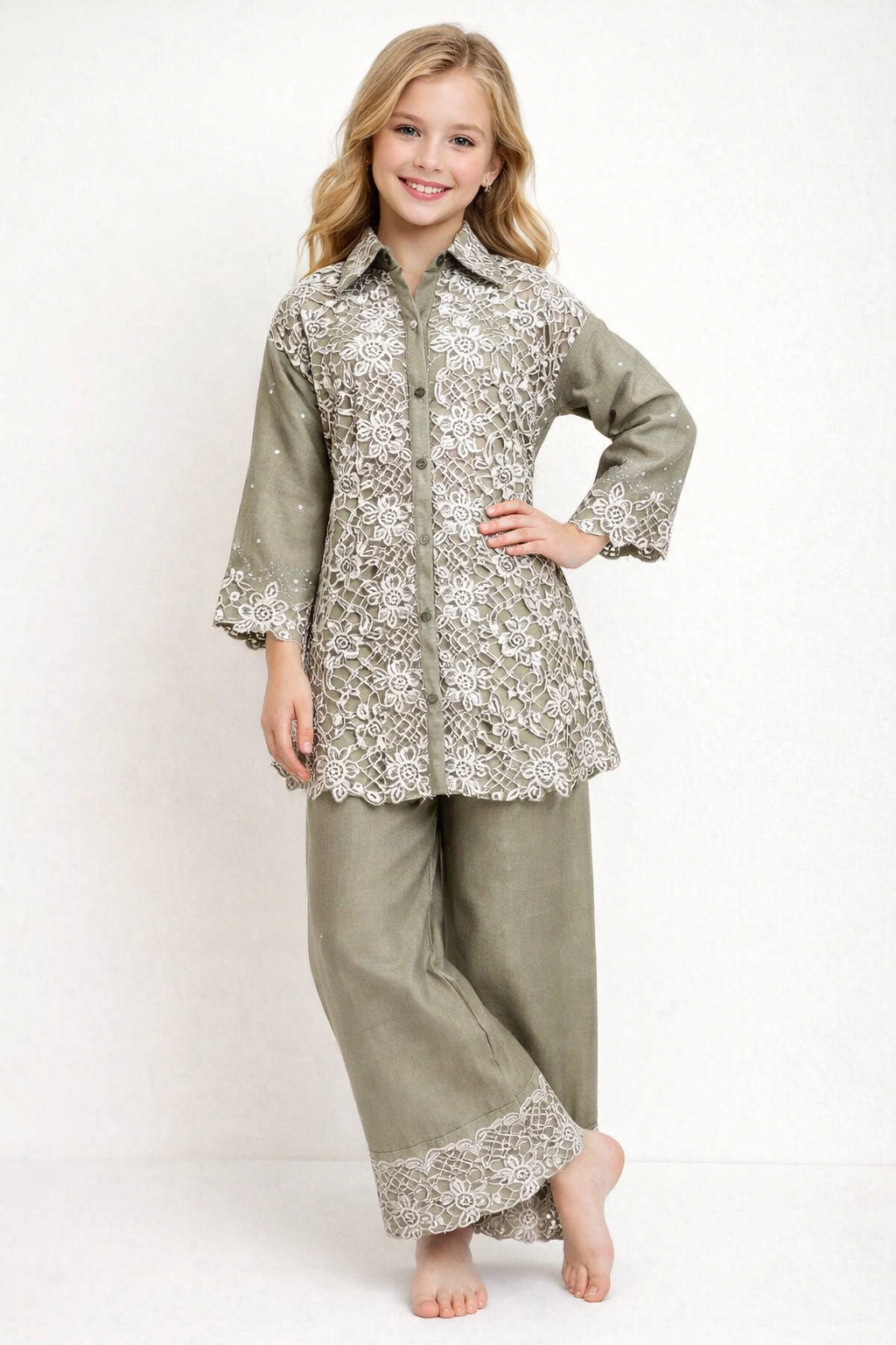 georgette Embroidery Cord set 5276 Green