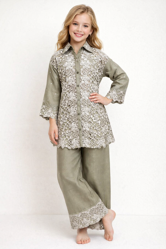 georgette Embroidery Cord set 5276 Green