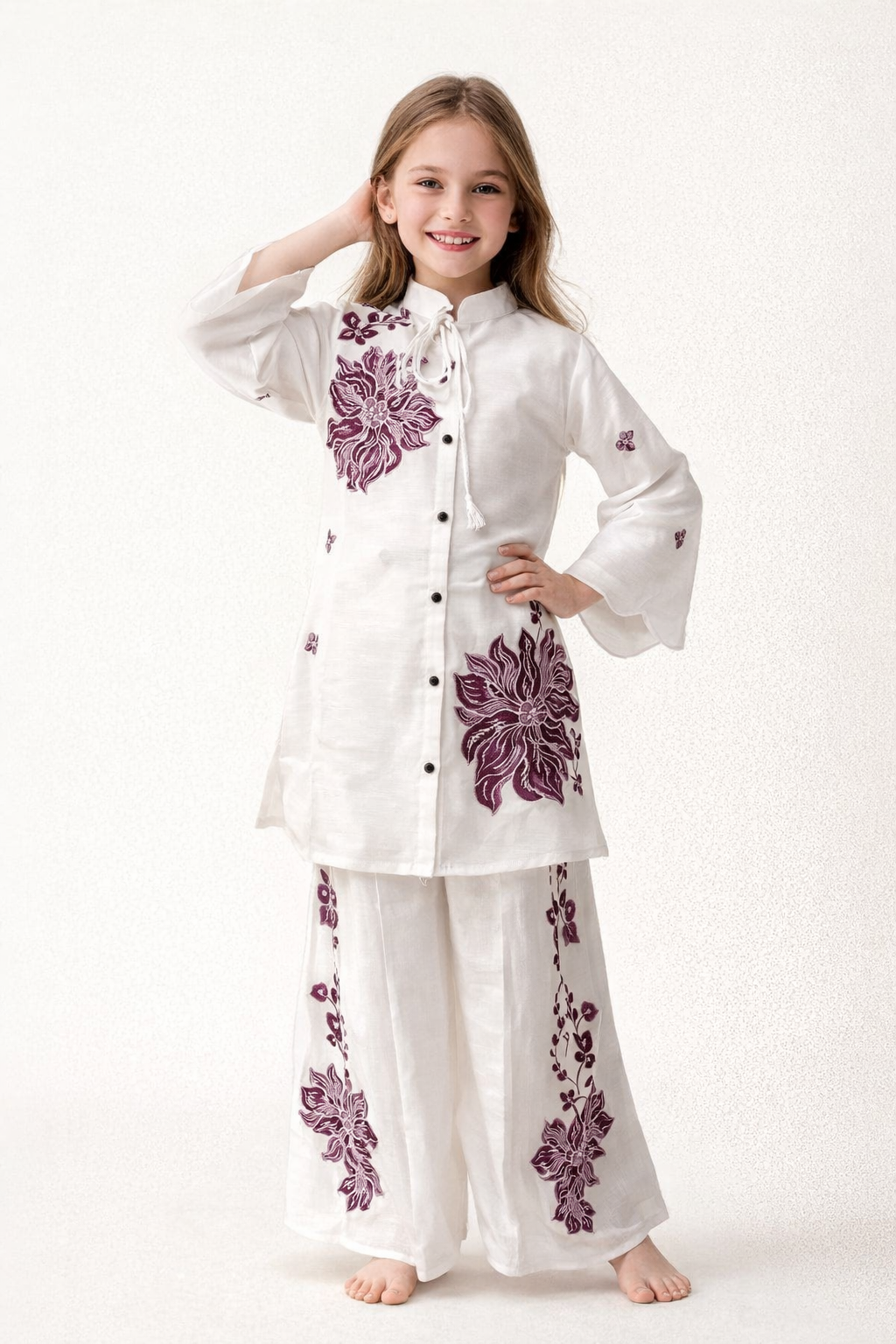 Georgette Embroidery Cord set 5224 White