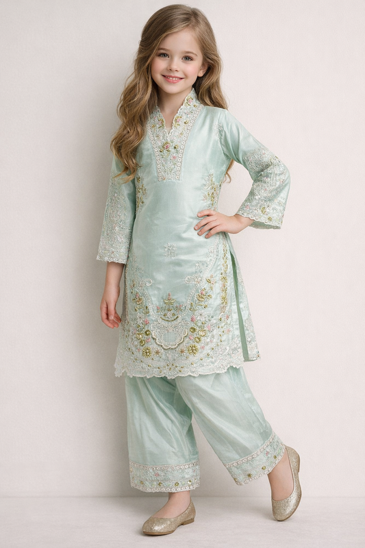 Cotton Embroidery Kurti Salwar Set 8076 Blue