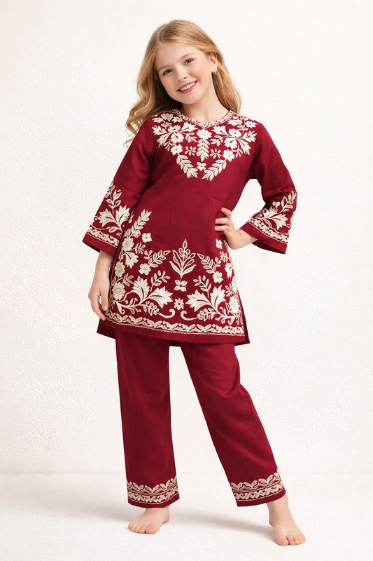 Cotton Embroidery Kurti Set 1323 Red