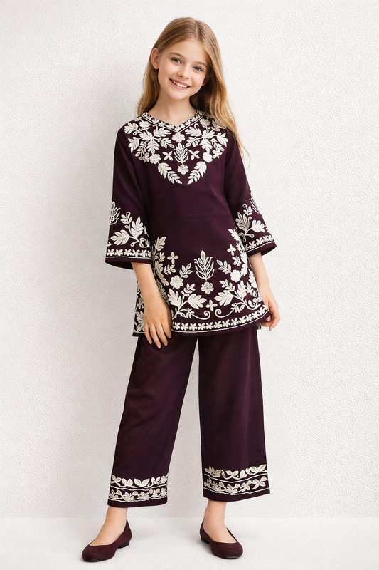 Cotton Embroidery Kurti Set 1321 Brown