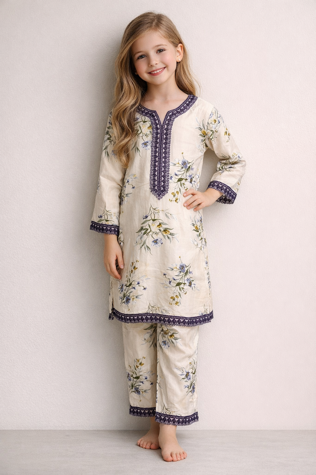 Cotton Printed Kurti Set 1330 cream