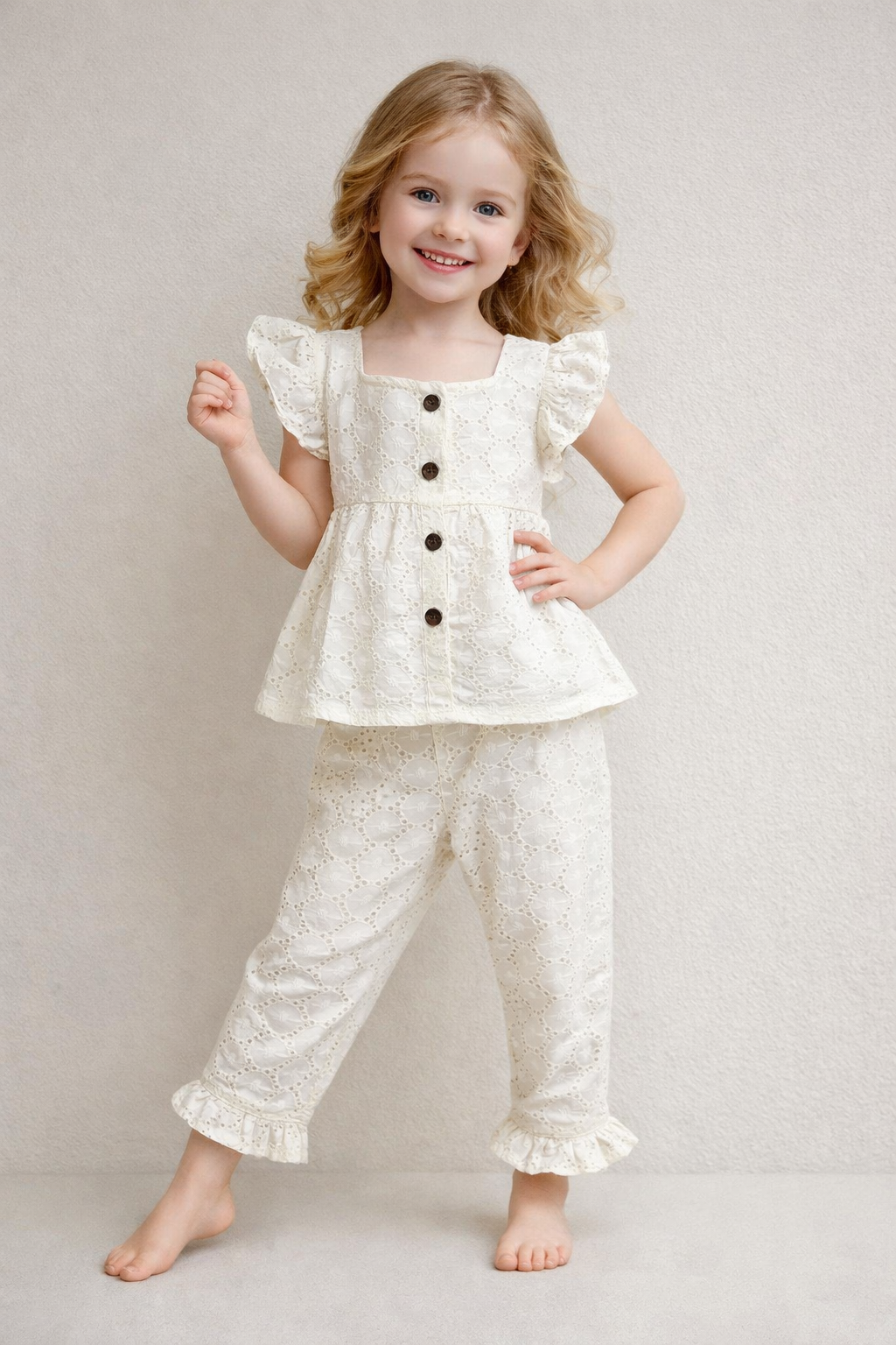 Cotton crochet Cord Set 1068 Cream