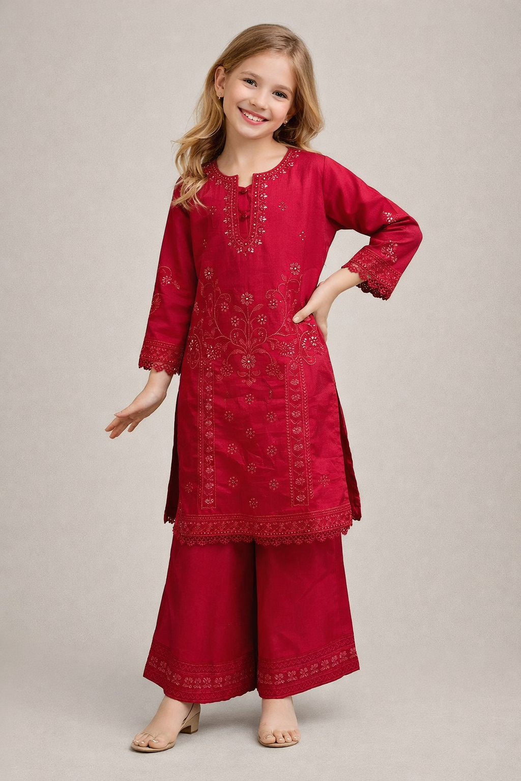 Cotton Bids Work Kurti Plazo set 4422 Rani