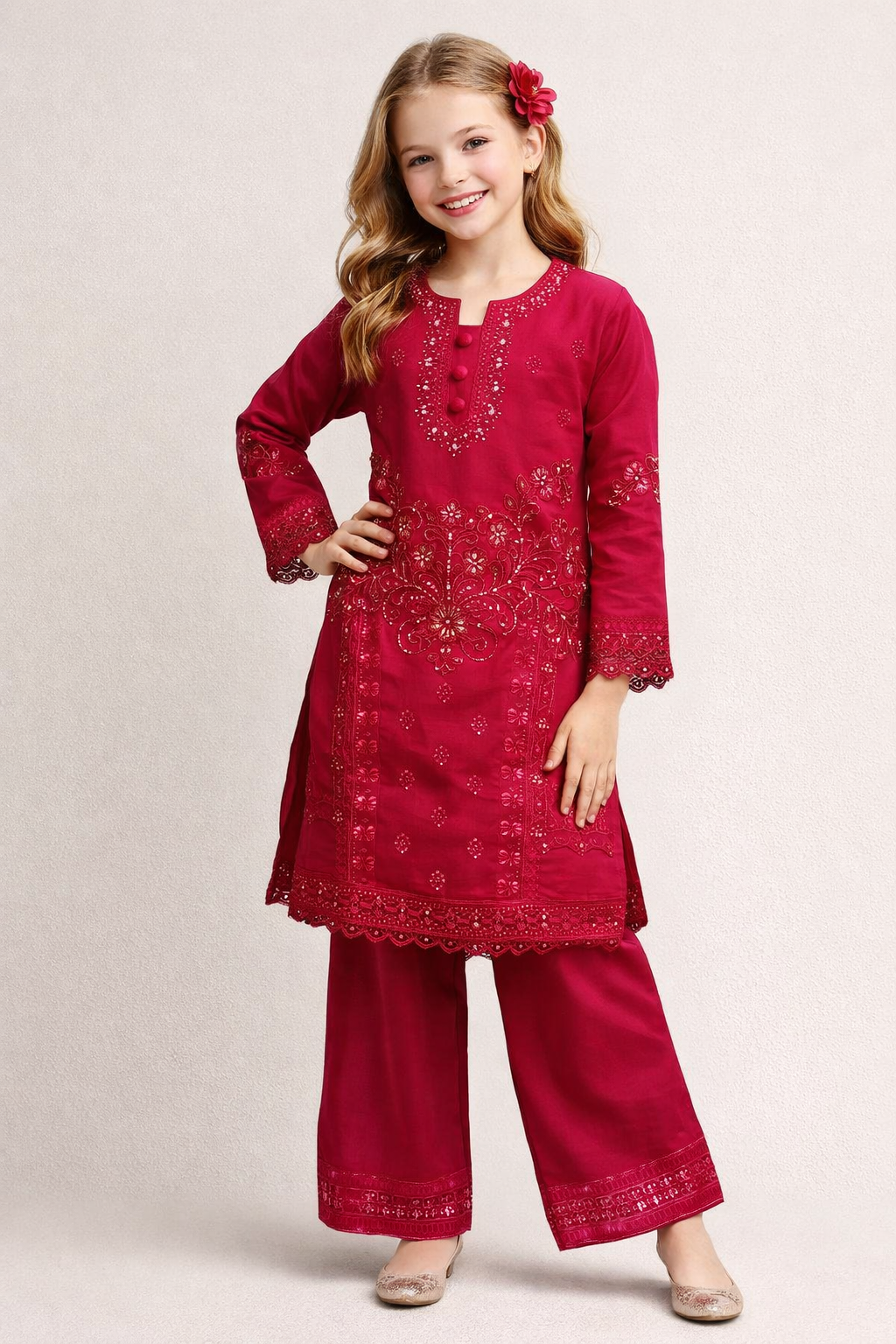 Cotton Bids Work Kurti Plazo set 4422 Rani
