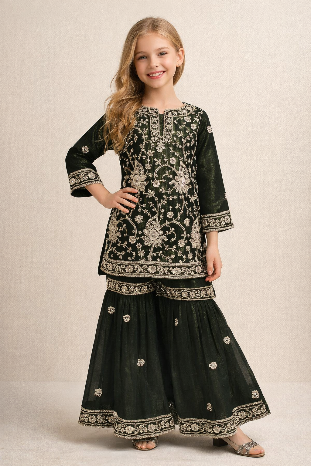 Georgette Bids Work Gharara Set 5498 Green