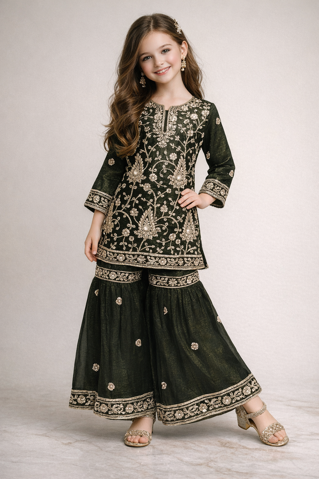Georgette Bids Work Gharara Set 5498 Green