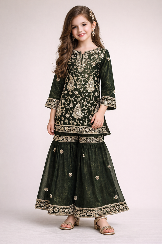 Georgette Bids Work Gharara Set 5498 Green
