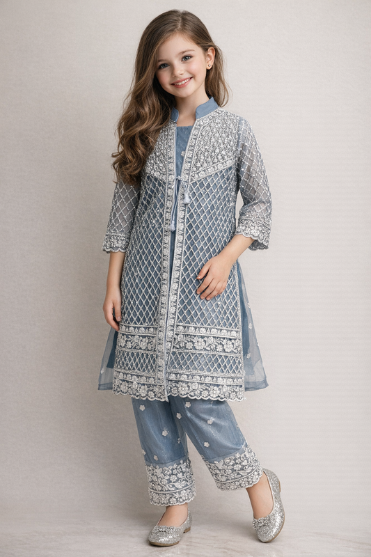 Net Fabric Jacket Pant Set 4703 Sky Blue