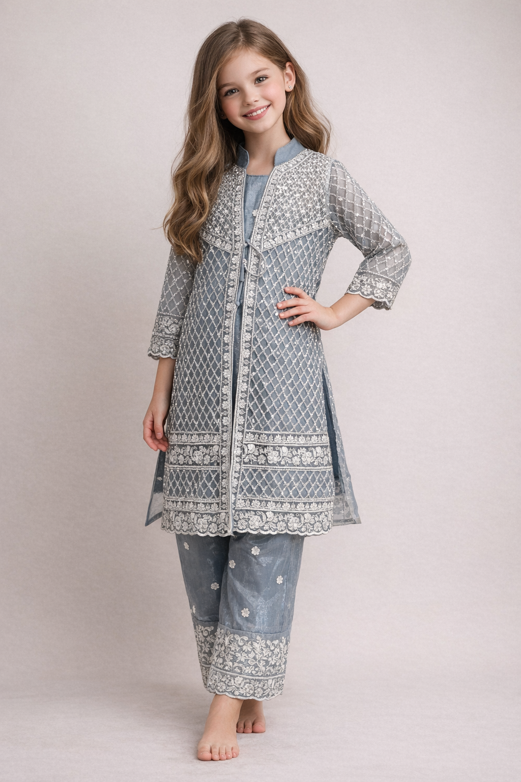 Net Fabric Jacket Pant Set 4703 Sky Blue