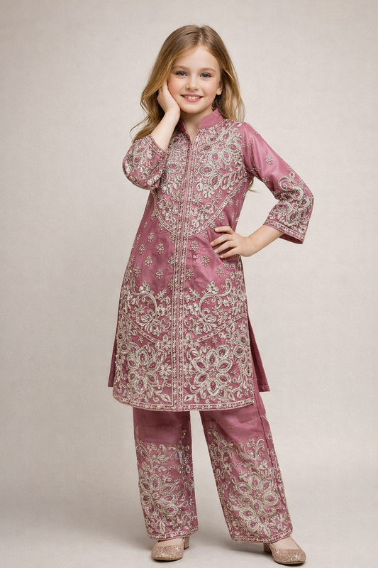 Net Hand Work Kurti Set 4707 Pink