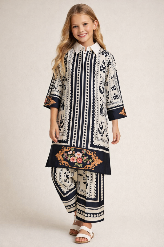 Satin Printed Turkish Cord Set 1331 Cream