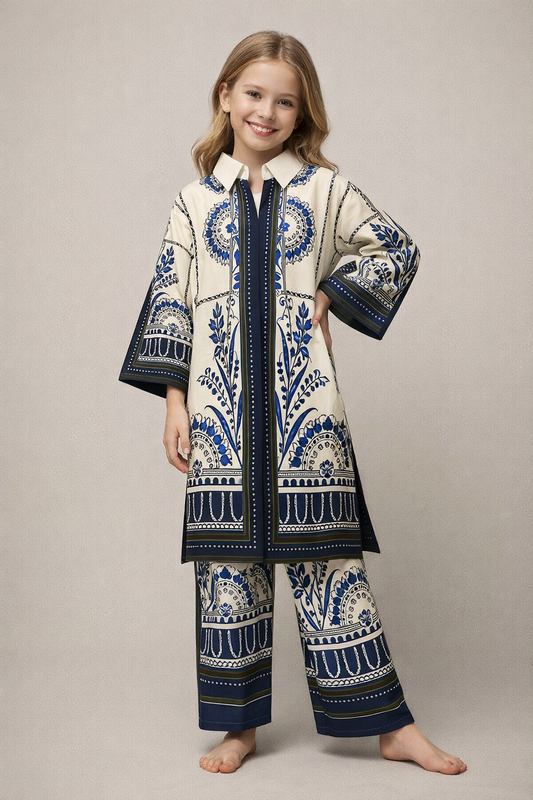 Satin Turkish Cord Set 1333 Blue