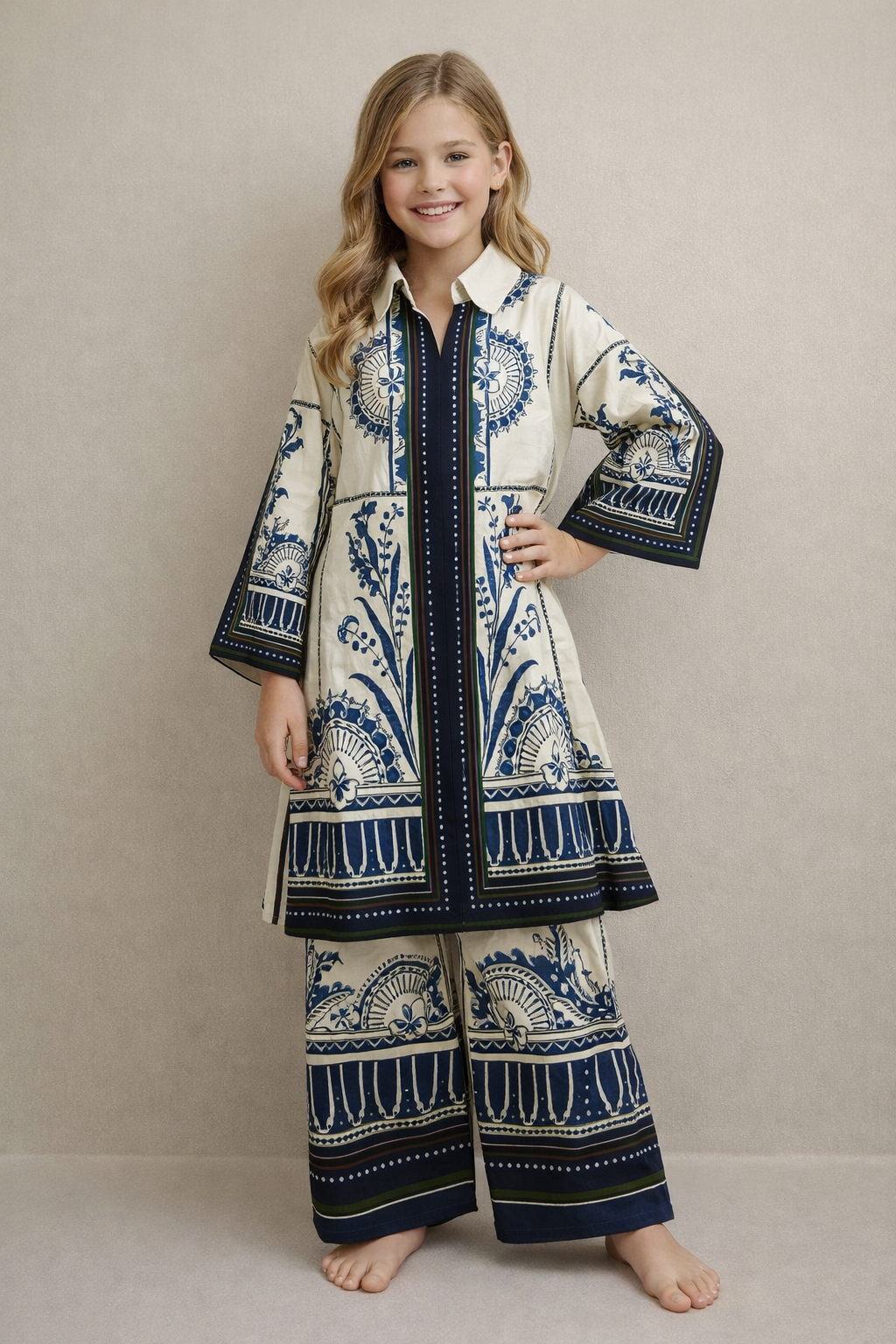 Satin Turkish Cord Set 1333 Blue