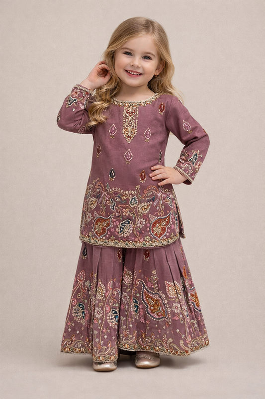 Georgette Bids Work Gharara Set 4728 Pink