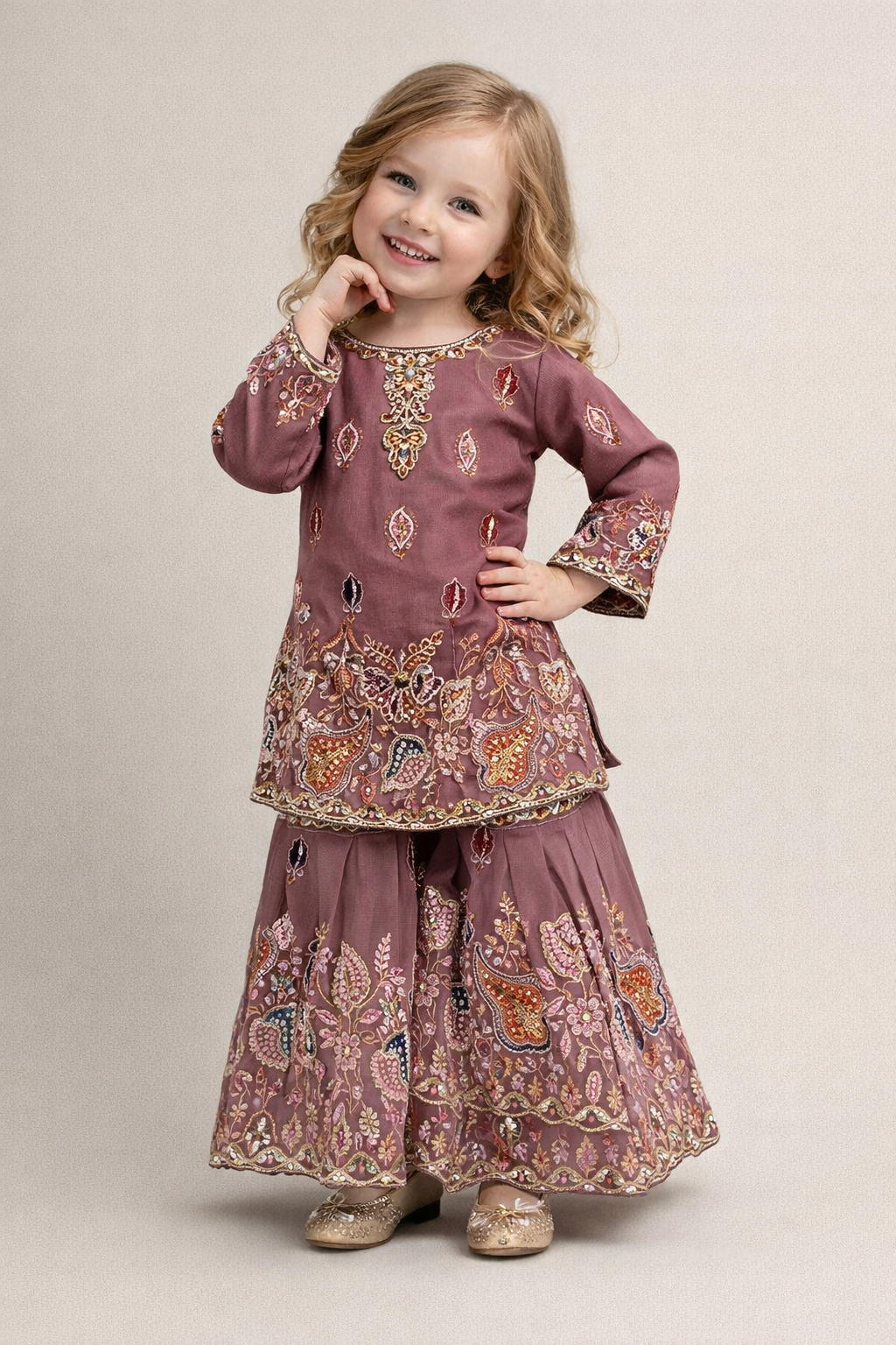 Georgette Bids Work Gharara Set 4728 Pink