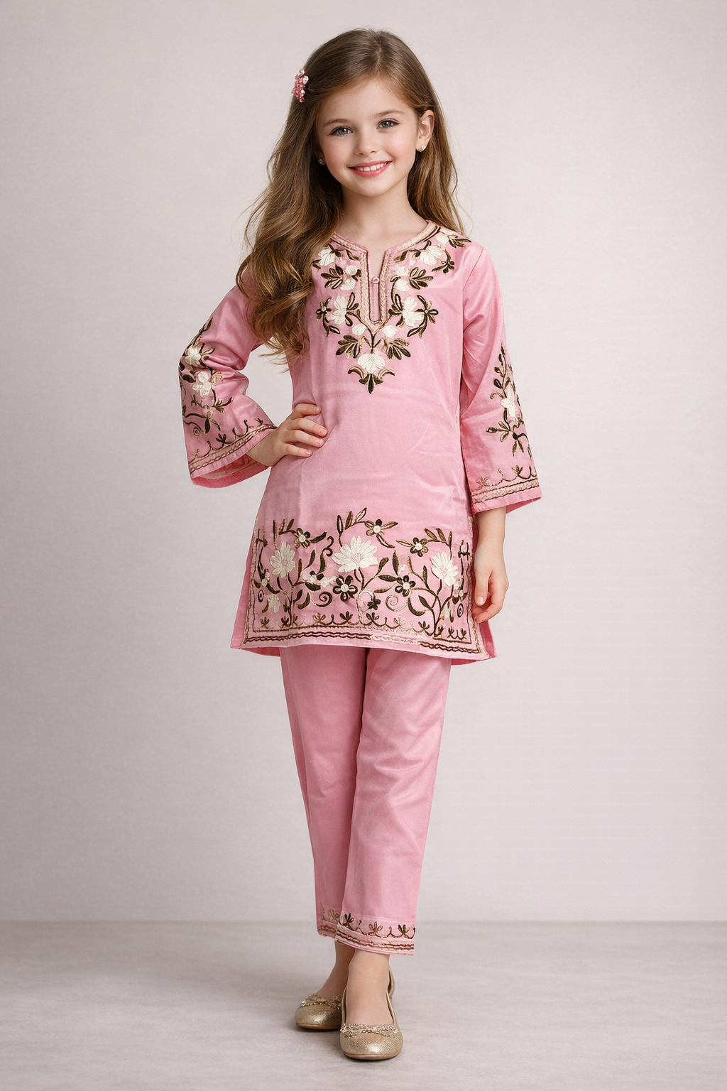 Cotton embroidery Kurti Set 1338 Pink