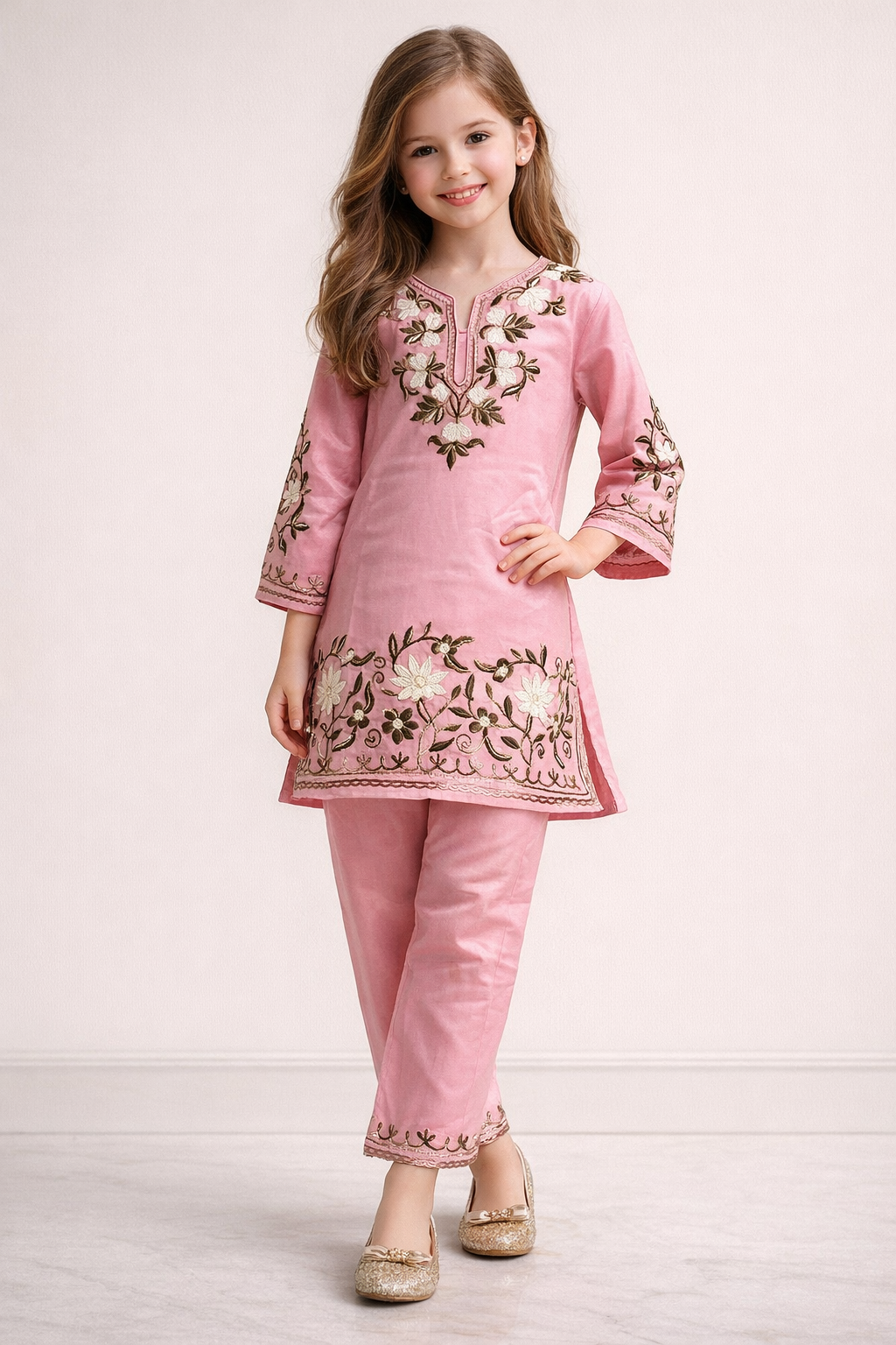 Cotton embroidery Kurti Set 1338 Pink