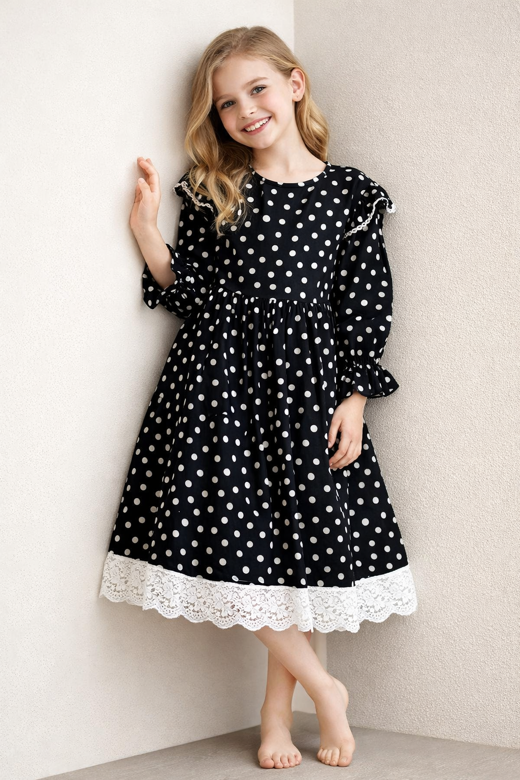Cotton Polka Dots Frock 1119 Black